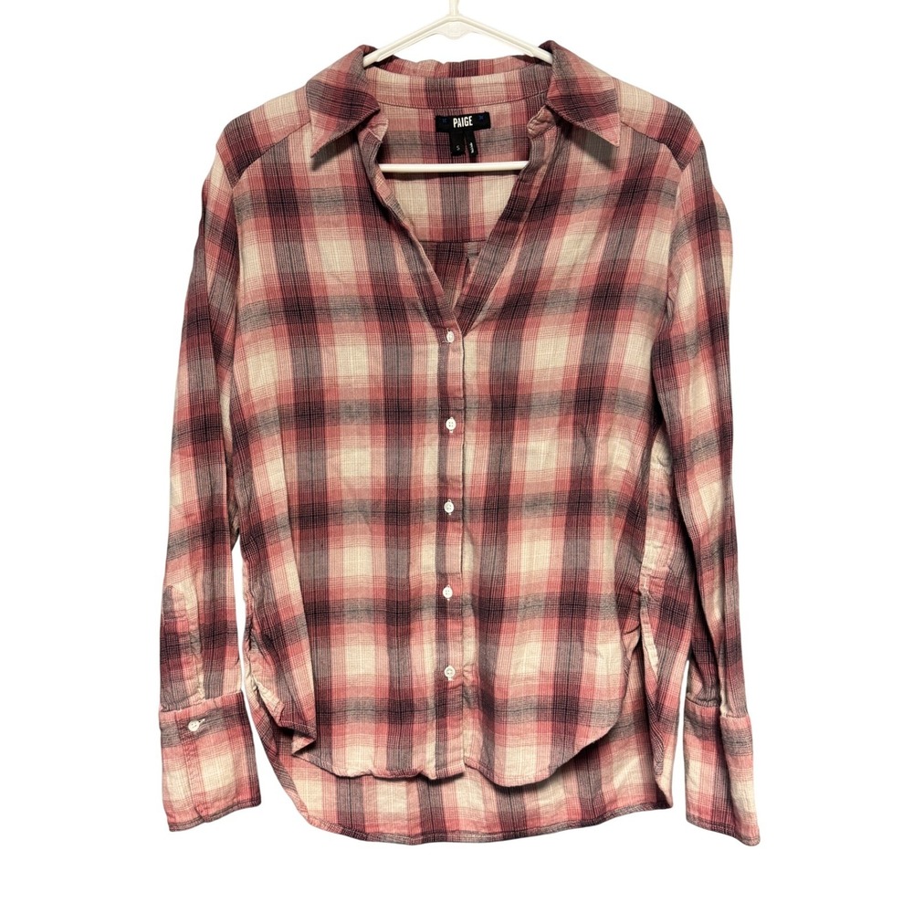 PAIGE Davlyn Women's Plaid‎ Pink Multi Button Down Shirt Cozy Top Size Small